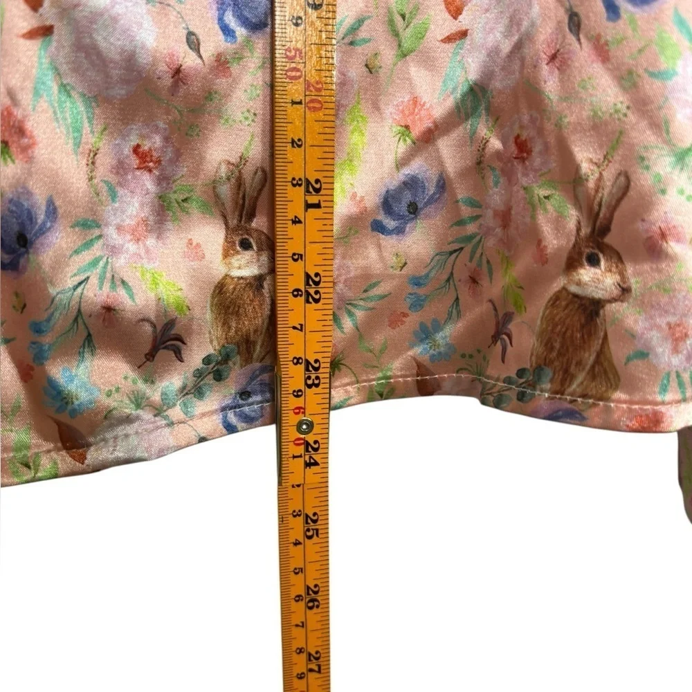Ivy City Co. Bunny Satin Pink Floral Pajama Top Size XS